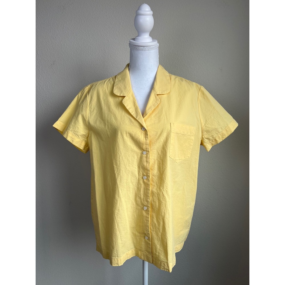 Dockers Womens L Sustainable Cotton Button Up Camp Shirt Butter Yellow Classic
